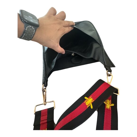 Ahdorned Studded  Leather Messenger Bag Embroidered Bee Strap & Gold Hardware - Picture 5 of 9